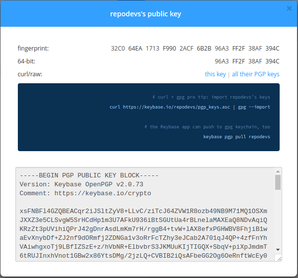 Keybase. GPG: no valid OPENPGP data found.. Curl keys